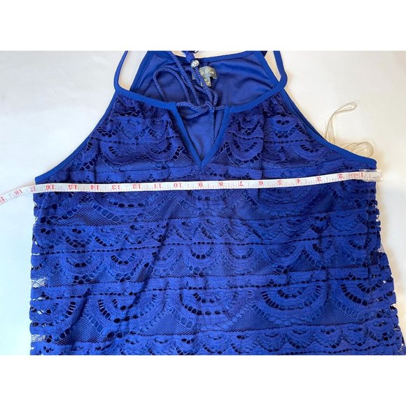 Lily-Rose Womens Lace Shift Mini Dress 13823U56H4 Halter Neck Sleeveless Navy M - Picture 4 of 7